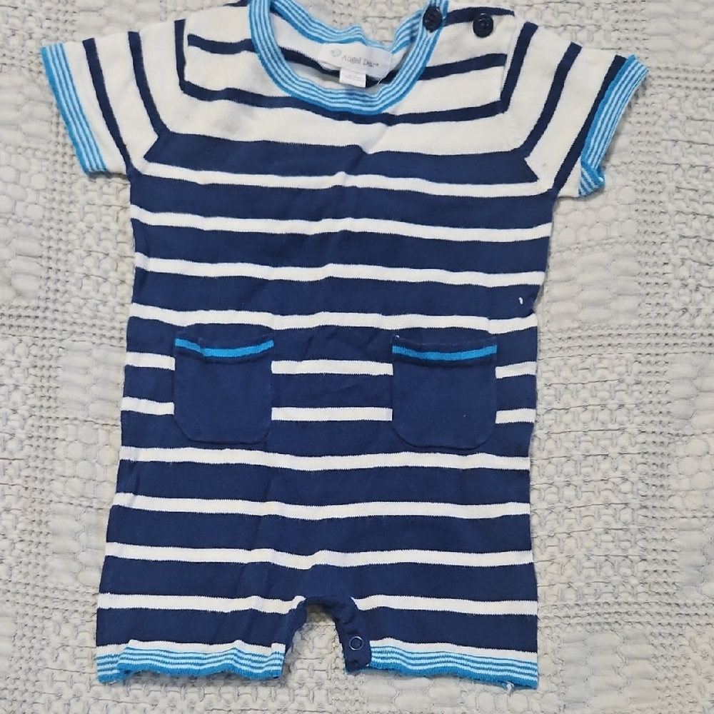 Angel Dear Blue and White Striped Baby Romper